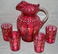 110410 CRANBERRY GLASS PITCHER  TUMBLERS C1880