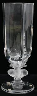 112413 LALIQUE CRYSTAL VASE DEER AT BASE H12 DIA5
