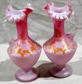 101565 VICTORIAN GLASS EWERS C1880 PAIR H95