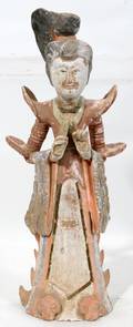 121545 CHINESE POLYCHROME POTTERY FIGURE OF A WOMAN