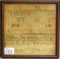 Silk on linen sampler dated 1834 wrought by Zelia Bannan
