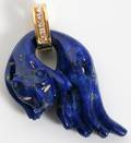 112457 18K GOLD PENDANT LAPIS CAT W5 DIAMONDS H15