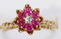 102468 RUBY  DIAMOND RING FLOWER SHAPE SETTING