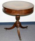102502 IMPERIAL MAHOGANY TOOLED LEATHER DRUM TABLE