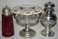 101648 CRANBERRY GLASS STERLING MUFFINEER  COMPOTE