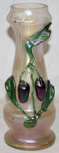 121007 LOETZ ART GLASS VASE WAPPLIED FRUIT H11