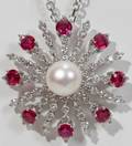 120048 30CT RUBIES  27CT DIAMOND  PEARL PENDANT