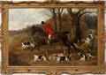 112004 ALFRED WHEELER OIL ON CANVAS HUNTER  HOUNDS