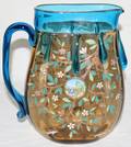 111008 MOSER PEACOCK BLUE  AMBER GLASS PITCHER H9