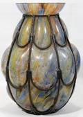 110032 FRENCH DEGUE ART DECO BLOWN GLASS  IRON VASE