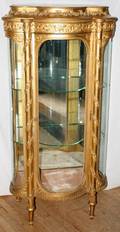 102059 LOUIS XVI STYLE FRENCH GILT CURIO CABINET