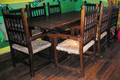 011099 ENGLISH WALNUT DINING CHAIRS W RUSH SEATS