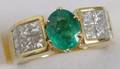 011115 18K YELLOW GOLD FANCY EMERALD  DIAMOND RING