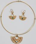 011110 18K YELLOW GOLD  EMERALD NECKLACE  EARRINGS