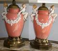 050083 FRENCH PORCELAIN  BRONZE URNS AS LAMPS H 30