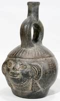 040108 PERUVIAN BLACK WARE POTTERY VESSEL H 6 34