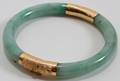 030107 14 KT YELLOW GOLD  JADE BANGLE BRACELET