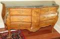 030086 LOUIS XV STYLE MARBLE  WALNUT BOMBE COMMODE