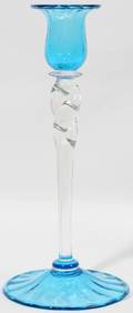 021099 STEUBEN BLUE  CLEAR GLASS CANDLESTICK H 10