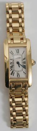 122074 CARTIER TANK AMERICAN 18K GOLD WRIST WATCH