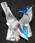 050097 LALIQUE CRYSTAL BLUE JAYS PAIR H 4 12