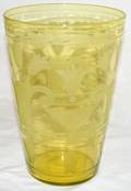 040153 ETCHED YELLOW GLASS VASE H 9 58 DIA 6 34
