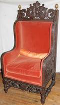 032151 CARVED MAHOGANY THRONE CHAIR H 61 W 29