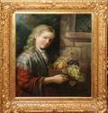 022091 J LEIGHTON OIL YOUNG WOMAN CARRYING FRUIT