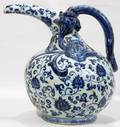 011245 CHINESE BLUE  WHITE WINE JUG W COVER H115