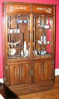 122091 CHINESE TEAKWOOD WIVORY CHINA CABINET
