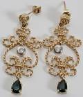 060110 GOLD SAPPHIRE  DIAMOND DANGLE EARRINGS