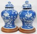 041176 CHINESE BLUE  WHITE PORCELAIN COVERED JARS