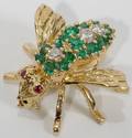 021178 18KT GOLD EMERALD DIAMOND BEE BROOCH L 34