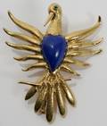 021172 SCHLUMBERGER 18KT GOLD  LAPIS BIRD BROOCH