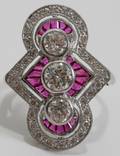 020110 PLATINUM 3 DIAMONDS PINK RUBIES RING