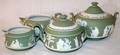 032243 WEDGWOOD GREEN JASPERWARE CREAMERS  SUGARS
