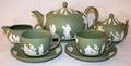 032240 WEDGWOOD MOSS GREEN JASPERWARE TEA SET GROUP