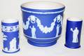 032228 WEDGWOOD BLUE JASPERWARE VASES  JARDINIRE
