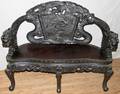 022181 CHINESE CARVED TEAKWOOD SETTEE DRAGONS H 39