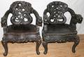 022180 CHINESE TEAKWOOD CARVED CHAIRS DRAGON ARMS