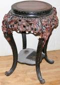 022179 CHINESE CARVED TEAKWOOD PEDESTAL DIA 27