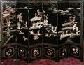 022175 CHINESE BLACK LACQUER HARDSTONE INSET SCREEN