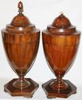 022172 ENGLISH MAHOGANY KNIFE URNS PAIR H 26