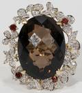 010150 14K WHITE GOLD SMOKY QUARTZ  DIAMOND RING