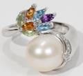 060187 WHITE GOLD DIAMOND MULTICOLORED STONE RING
