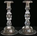 051231 STEUBEN GLASS CANDLESTICKS PAIR H 10