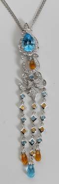 020224 14 KT WHITE GOLD DIAMOND CITRINE NECKLACE