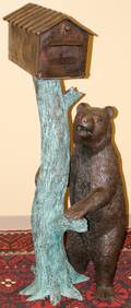 012148 BRONZE SCULPTURE BEAR W MAILBOX H 51x17