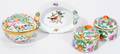 011347 HEREND PORCELAIN BOXES  A DISH FOUR PIECES