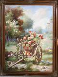 010169 H LAWRENCE OIL ON CANVAS FLOWER CART